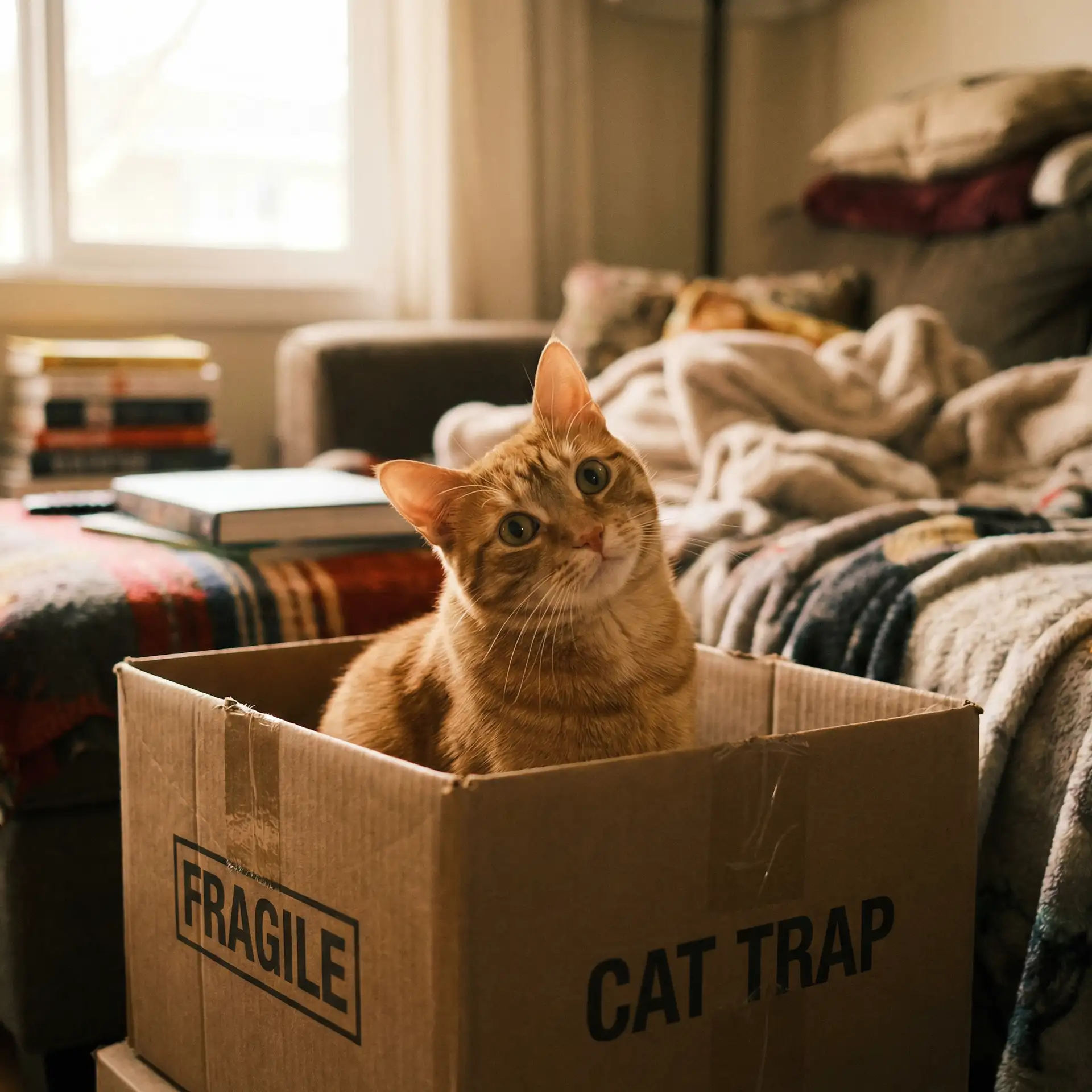橘猫躲在纸箱里 - www.54uuu.com